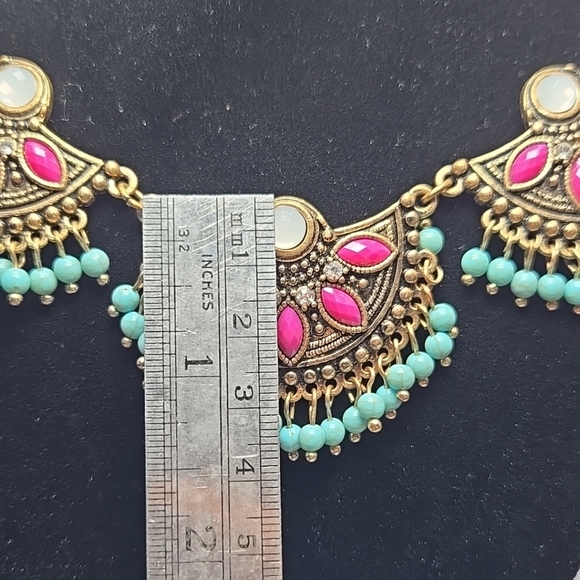 Sold Out Plunder Design Lilo Sultana Necklace Turquoise Magenta Tassle Western - Picture 5 of 6
